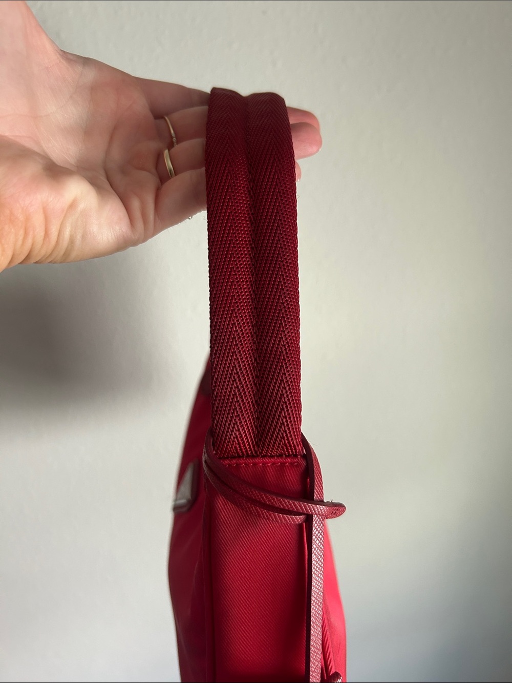Prada Red Nylon Shoulder Bag with Logo Tag - Picture 9 of 12